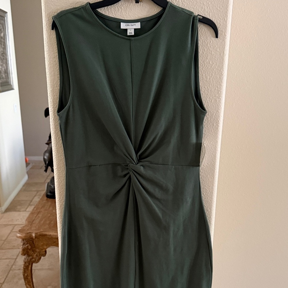 Sleeveless Twist-Front Midi Dress in Olive Green